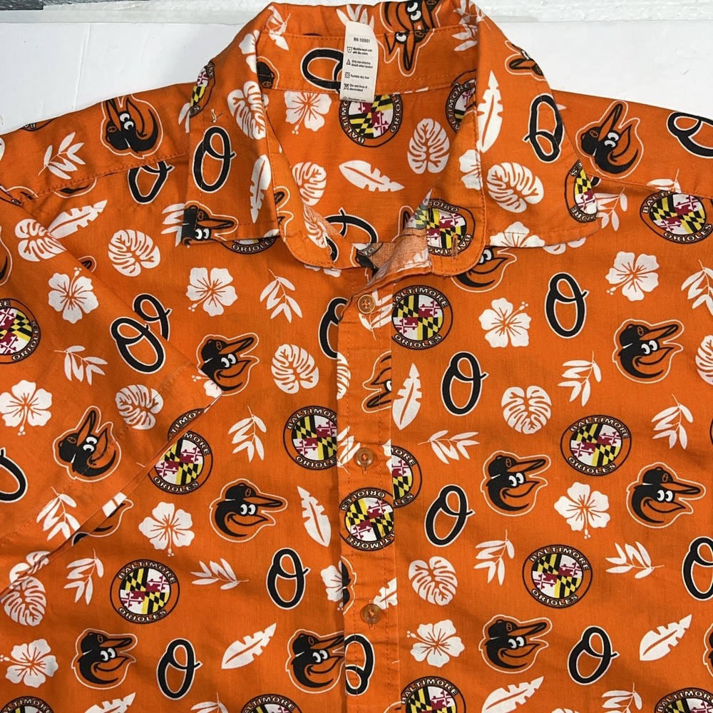 Baltimore Orioles Orange Hawaiian Shirt Men's Medium Button Up Oriole Baseball